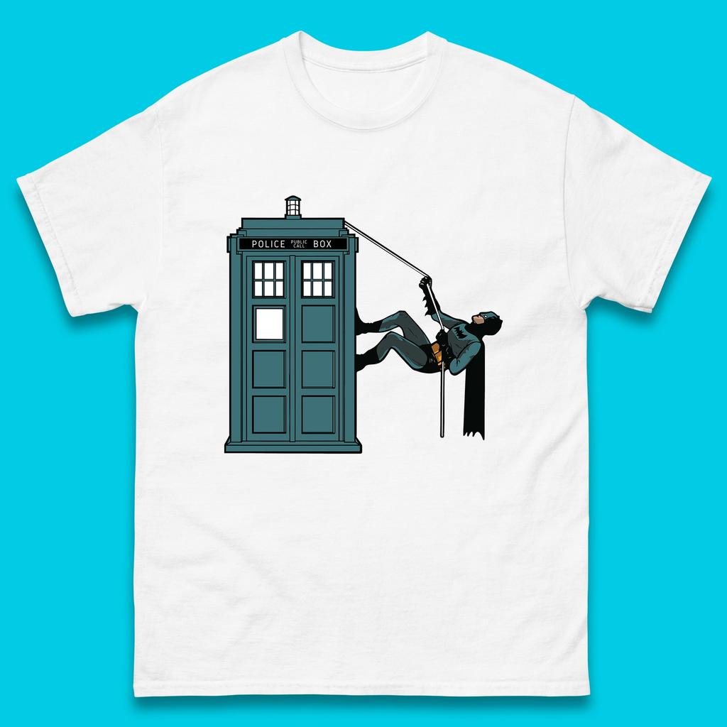 Batman Climbing Police Public Call Box DC Comics Superhero Movie Character Mens Tee Top