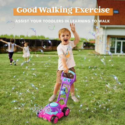 JOYFY Bubble Lawn Mower Bubble Machine Summer Outdoor Toys Pink Bubble Blower for Kids 3-6 Birthday Gifts