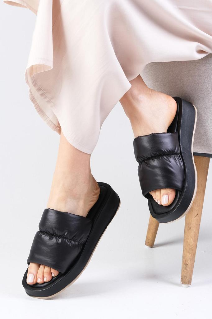 Marina White Color Blunt Toe Drawstring Inflável Banda Chinelos planos femininos