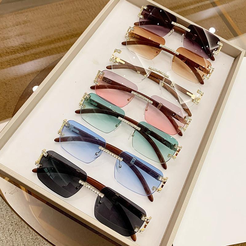 New Frameless Small Square Sunglasses With Rhinestone Accents For Fashionable Street Style