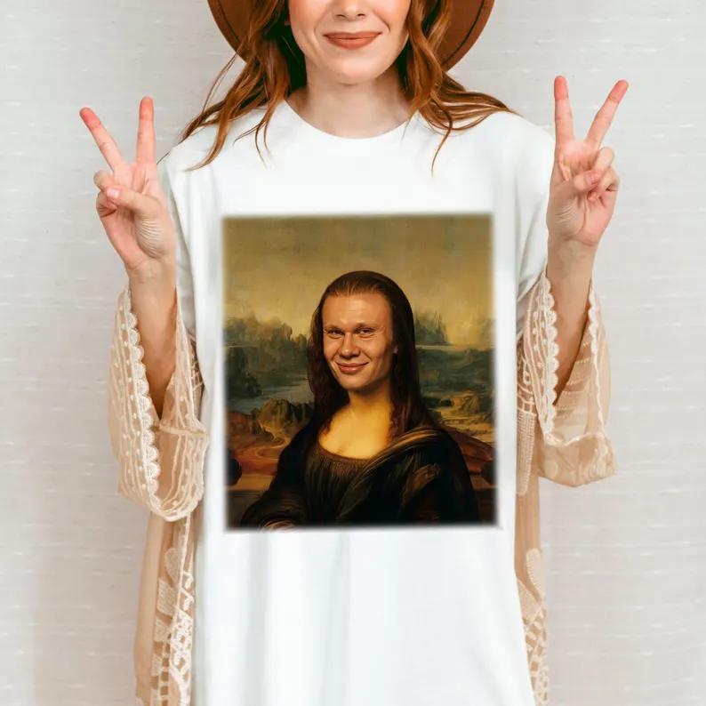 Summer Funny Erling Haaland Mona Lisa Meme TShirt Cotton Unisexs Womens YK Short Sleeve Round Neck Loose Shirt