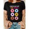 Damen lustiges "Check out my Sixpack" Donut-Print lockeres lässiges Sommer-T-Shirt