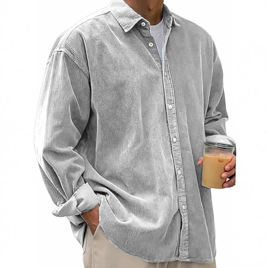 Men's POLO Shirt Solid Color Corduroy Lapel Shirt
