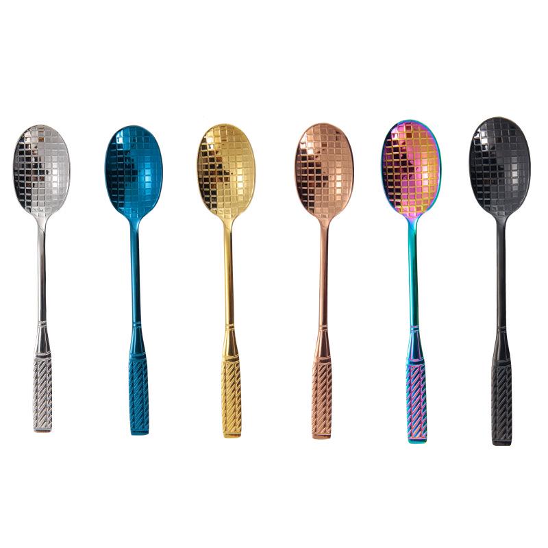 1PC Stainless Steel Badminton Racket Coffee Spoon Colorful Ice Cream Tea Spoon Drinkware