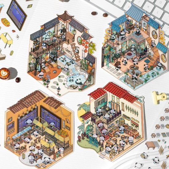 

4 шт. наклейки для декоративных сцен своими руками, набор 3D-наклеек для миниатюрных домов, многоразовые, простые в использовании наклейки для декоративных сцен для проектов своими руками в книжном магазине D