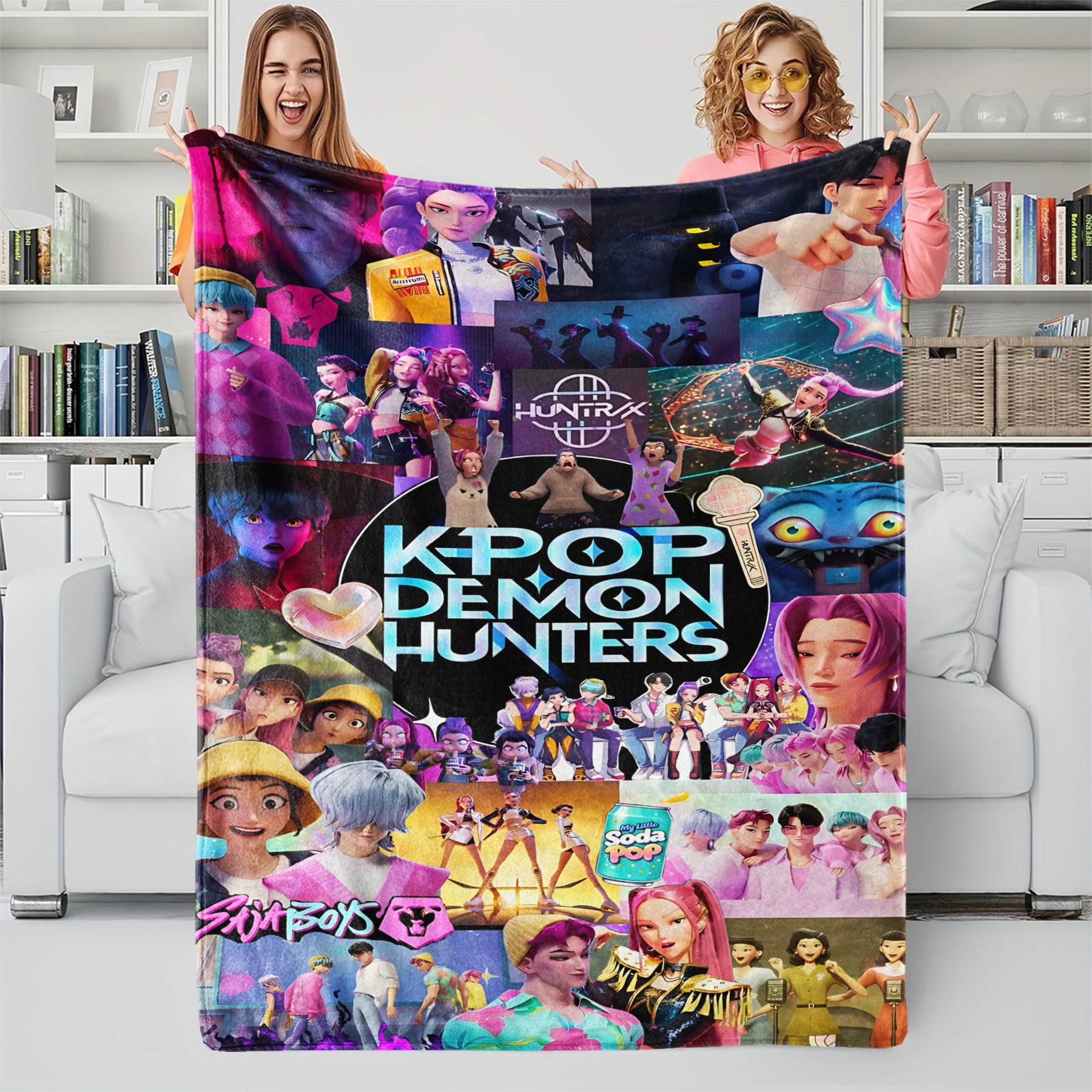 

K-POP Demons Hunter Theme Flannel Blanket, Hot Anime Print Throw Blanket, Fan Gift Blanket, Casual Warm Blanket 75cmx90cm