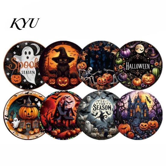 Stain Resistant Table Pads for Kitchen Halloween Wooden Coasters, Decorative Placemats Dining Table, Heat Mats Reusable Room with Pumpkin Ghost