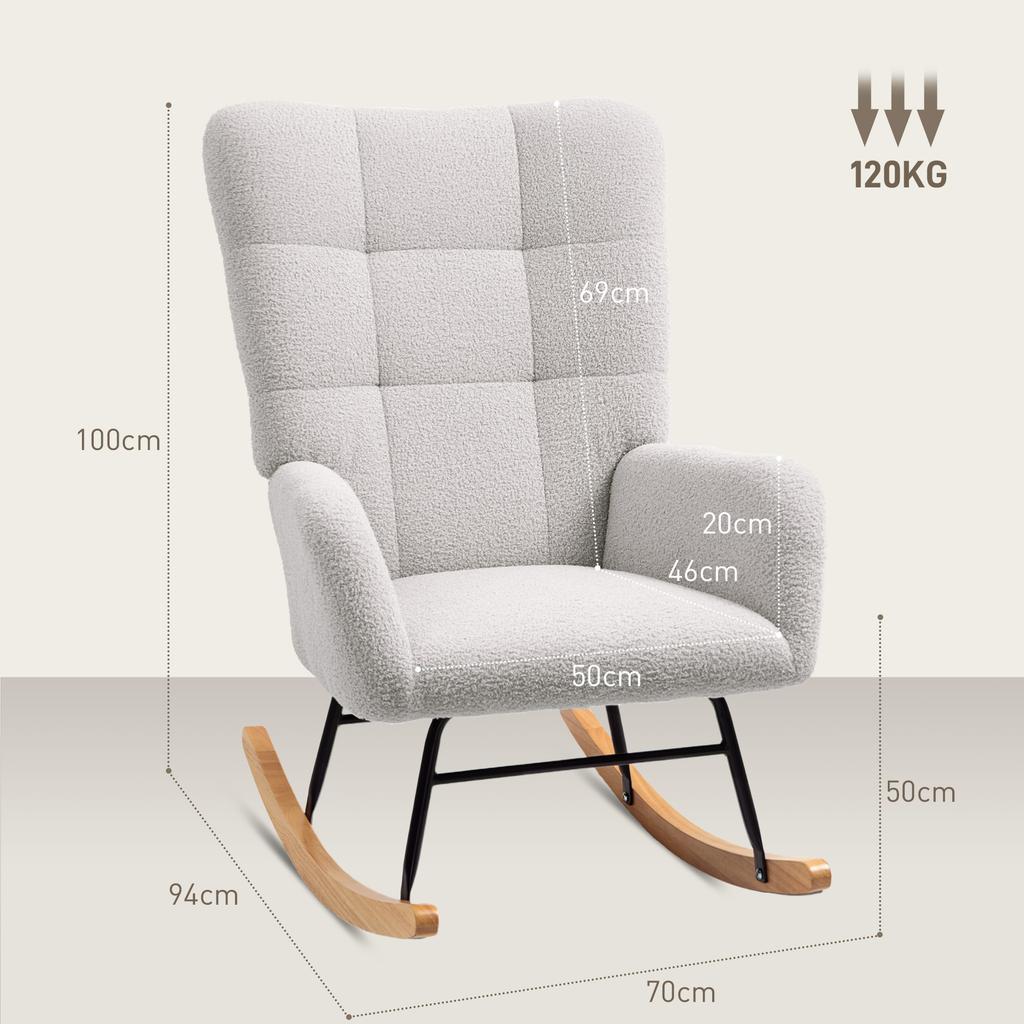 Rocking Chair, Cozy Cover, Thick Padding, Light Grey