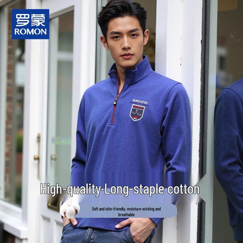 

ROMON Men s Half-Zip Embroidered Long-Sleeve Polo Shirt 56/3XL
