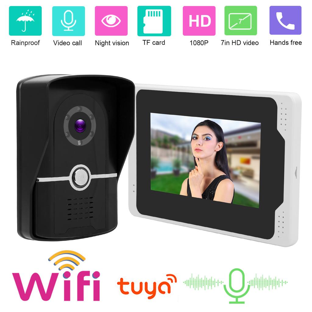 7in 1080P WiFi Video Doorbell Waterproof Intercom TFT Remote Control Night Viewing for TUYA