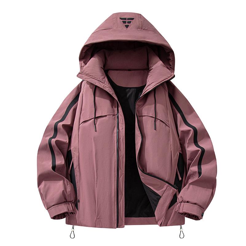 Men's Hooded Down Jacket with Stripes - Winter Casual Outerwear for Cold Protection and Mountaineering