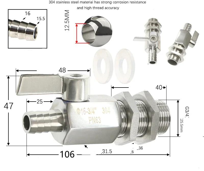 Valvola a Sfera Mini in Acciaio Inossidabile 304 con Raccordo a Innesto per Tubo Grado Sanitario 7mm 8mm 10mm 12mm Giunto per Tubo Gas Acqua Olio Microvalvola Acquario