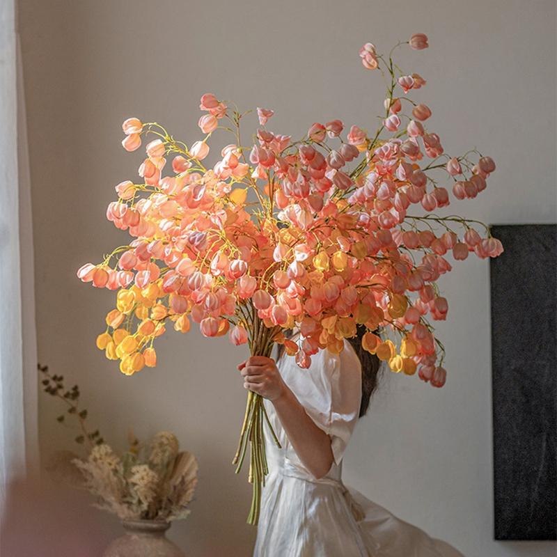 1/4Pcs Artificial Physalis Flowers Bouquet Wedding Flower Arrangement Fake Flowers For Home Hotel Spring Wedding Vase Decor
