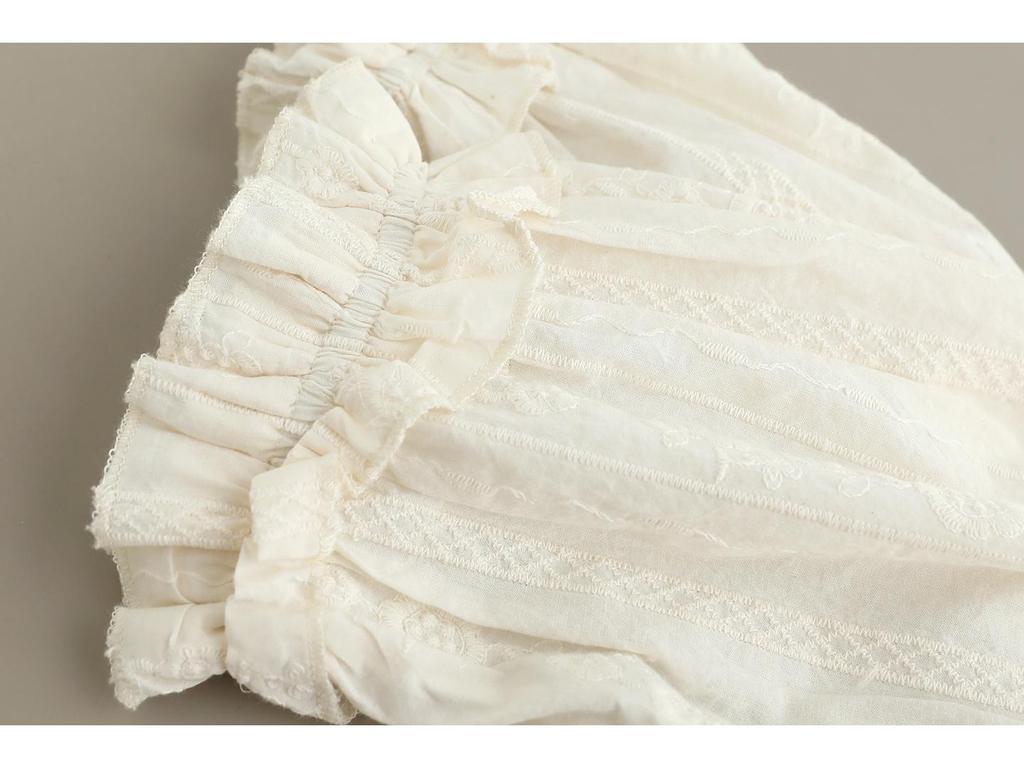Women's Mori Girl Style Cotton Shirt with Ruffled Lace Collar, Tie-up Long Sleeves, and Heavy Embroidery