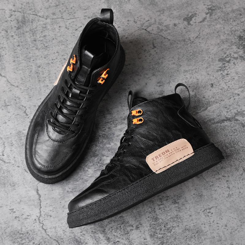 Fashion Men Casual Sneakers Ankle Boots Black PU Leather Autumn Winter Comfortable High-top Casual Shoes Soft Leahter Platform Boots Man