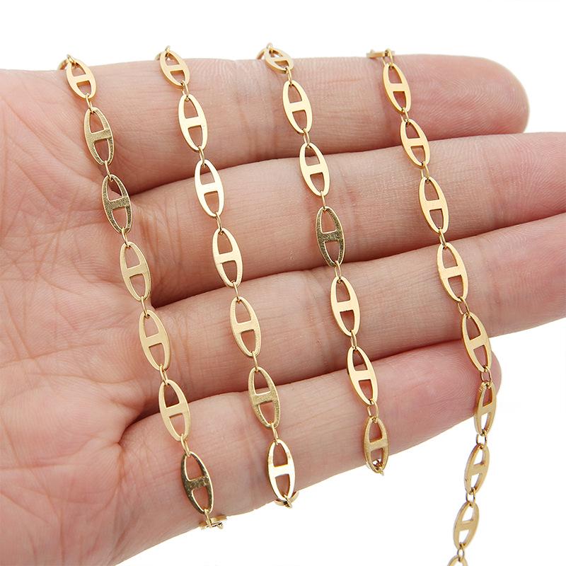 4mm 18k Gold Vacuum-Plated Stainless Steel Pig Nose Chain for DIY Necklace/Bracelet