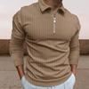 Fall Men Shirt Zipper Turn-down Collar Long Sleeves Pure Color Striped Slim Fit Pullover Formal Business Style Daily Top