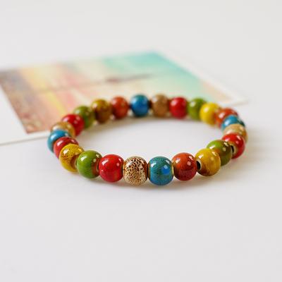 Original Design Ceramic Flower Glaze Bead Bracelet Featuring Student Simplicity