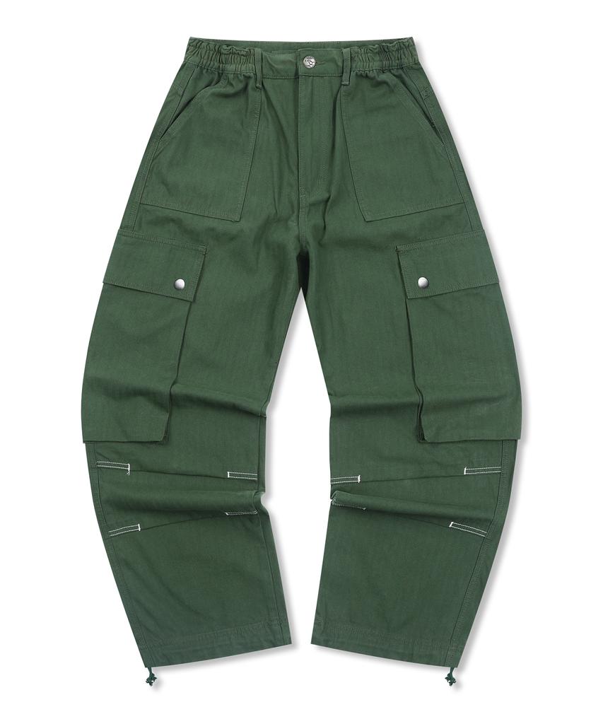 GLACK Gp172 Loose Cargo Herringbone Cotton Pants (Olive)