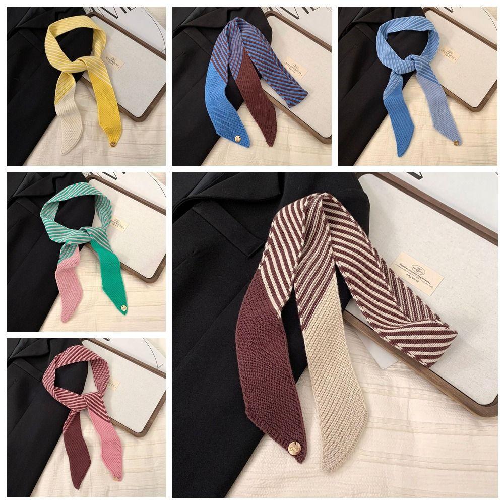 Color Blocking Knitted Narrow Scarf Warm Y2K Thin Scarf Korean Casual Scarf Spring Summer