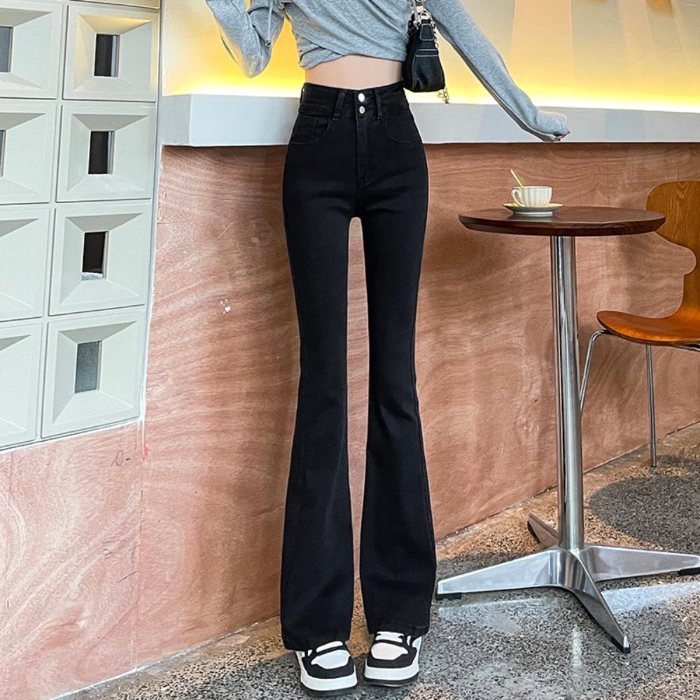 

Микро-пулл джинсы женские универсальные весенние новые маленькие микро-клеш брюки стройнящие и тонкие с высокой посадкой брюки тренд XL чёрный