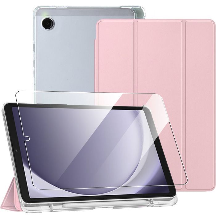 Coque + Verre Trempé - BOOLING - Samsung Galaxy Tab A9 - Silicone - Rose - Emplacement Stylet