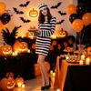 Prisoner Costume with Cuffs for Adult, Women Striped Mini Dress, Men Top Themed Party Costumes Pants, Halloween Dress-Up Jail Inmate Uniform