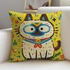 1P-Spring Day Cats Cushion Cover Cushion Cover Pillowcase, Anti-Mite Invisible Zipper, Linen Sofa Cushion