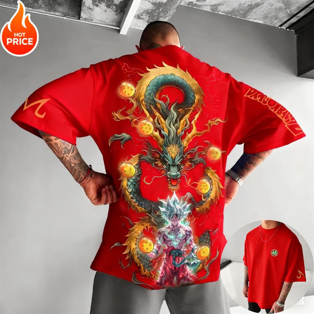 Dragon Ball Stampa di Goku Dall'Anime per Uomo Come Super Saiyan Stile Harajuku Retro Estivo Ampia Vestibilità per
