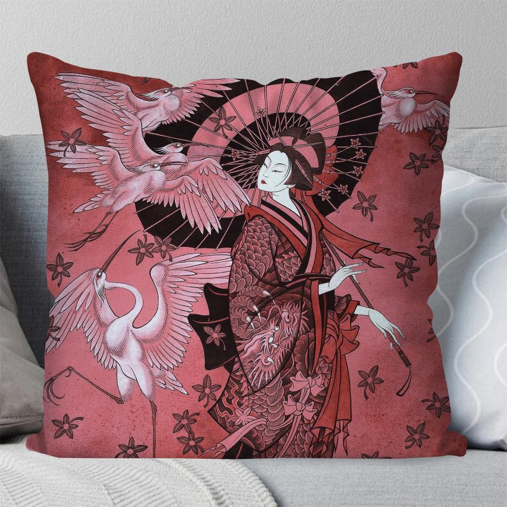 Classic Retro Japanese Lady Geisha Pillow Case Square Pillow Bedroom Sofa Leisure Comfortcar Living Room Home Decoration