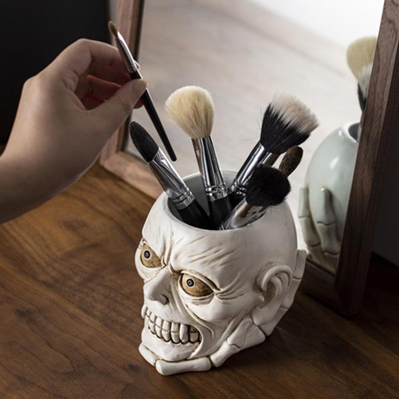 Concrete Flowerpot Mold Skull Shape Pen Holder Mold Cement Container Silicone Mold Succulent Planter Concrete Vase Mold