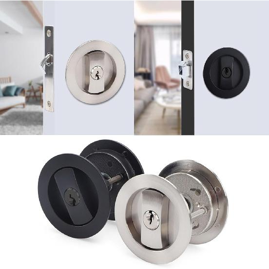 Pocket Door Lock Privacy Round Pocket Door Hardware Sliding Pocket Door Lock for Bed/Bath/Barn Pocket Door Latches Project, Silver