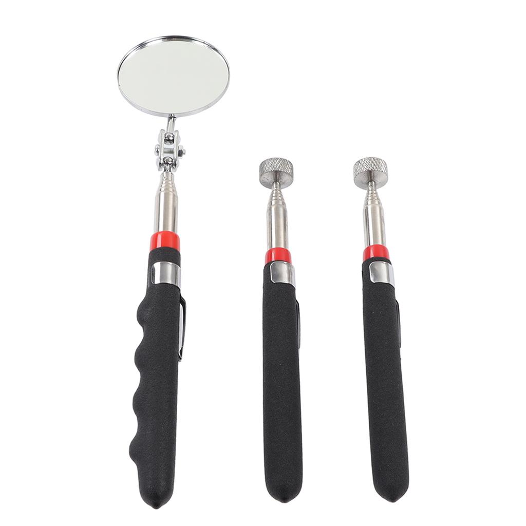3PCS Magnetic Pick Up Tool Telescopic Mirror Rubber Handle 8lb Magnetic Grabber for Narrow Space