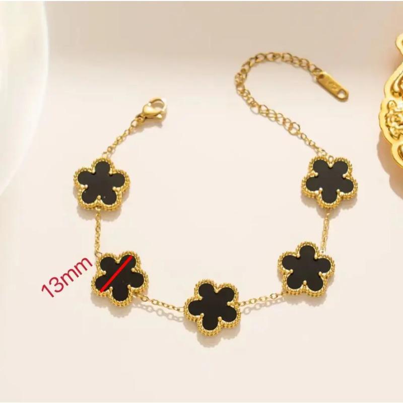 1pc Luxury Stainless Steel Bracelet for Women, Double-sided Five Leaf Flower Bracelet for Women Clover New Fashion Jewelry Gifts