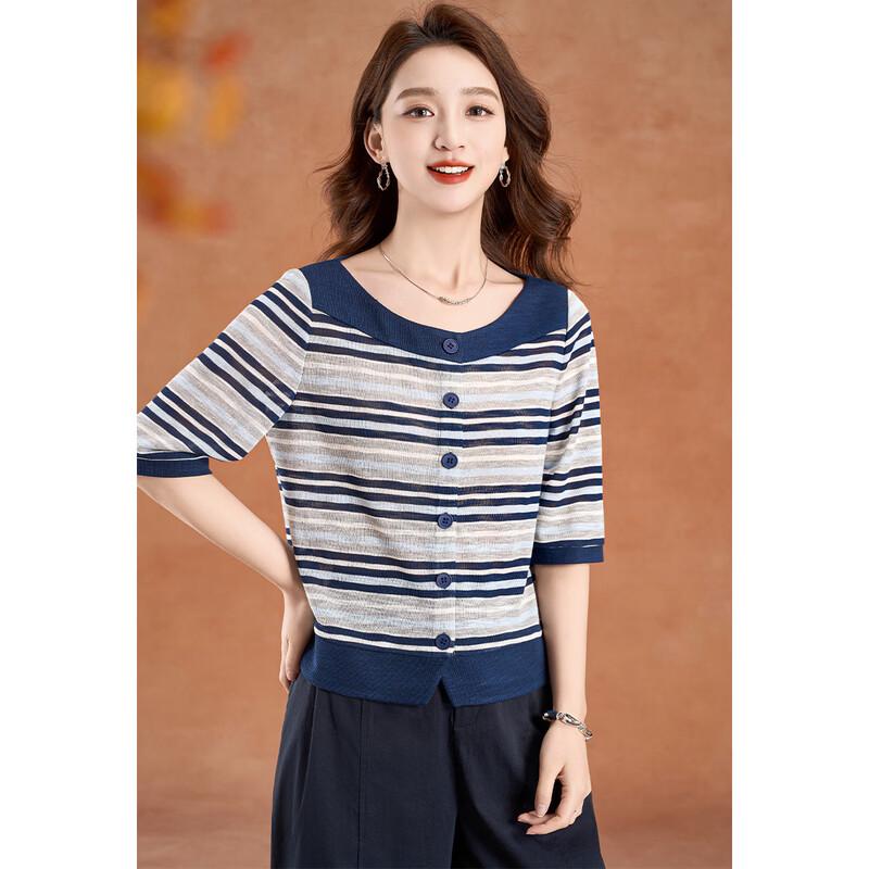 Women's Striped Button-Up Top & Cropped Pants Two-Piece Set