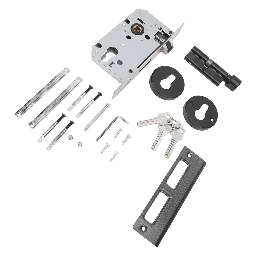 Klamka z Zamkiem na Klucz Duża Solidna Gałka Pogrubiony Panel Aluminium Żelazo Stal Wewnętrzny Zamek do Sypialni Czarny