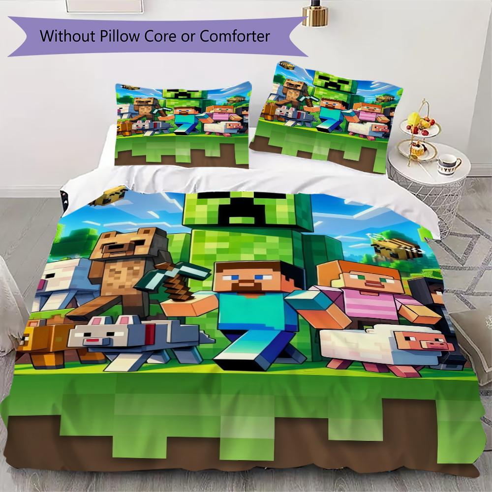 Minecraft Pixel Character Heads Bedding 1 Duvet Cover 2 Pillowcase Without Core Without Core Soft And Comfortable Christmas Birthday Gift