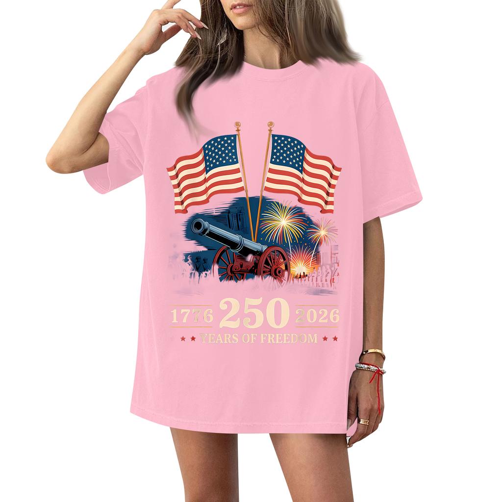 Women's Fashionable Casual Short-Sleeve Round Neck Printed T-Shirt For The 250th Anniversary Of The Founding Of The United States