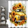 Fall Harvest Festival Sunflower Car Yellow Shower Curtain, Bathroom Decorative Shower Curtain, Waterproof Shower Curtain with Ho
