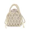 Handmade Beaded Pearl Bucket Phone Bag, Hollow Lace Design Crossbody Purse for Women, Elegant Mini Handbag