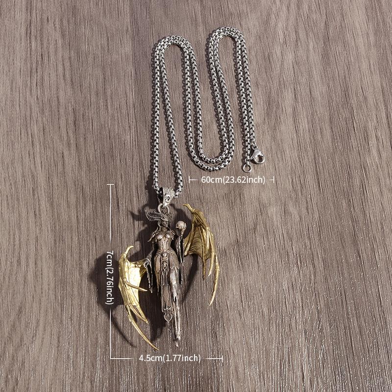 Retro Gold Color Angel Wings Witch Wizard Pendant Item for Men Punk Trend Cool Jewelry