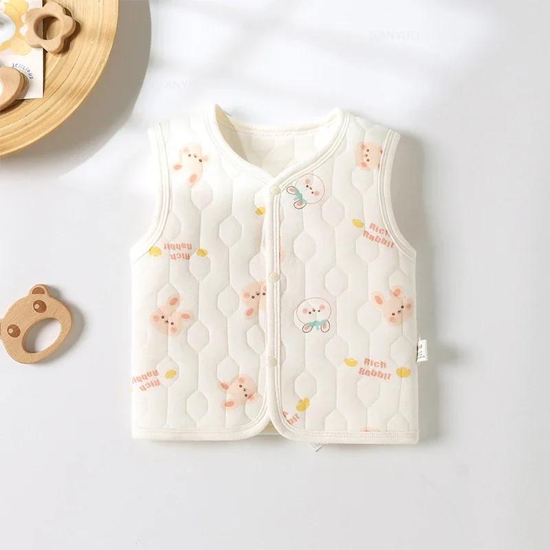 

Жилеты без рукавов для новорожденных, хлопковая подкладка, детская весенняя теплая куртка-кардиган, детская милая мультяшная флисовая ветрозащитная зимняя одежда 73(6-9100onth90)