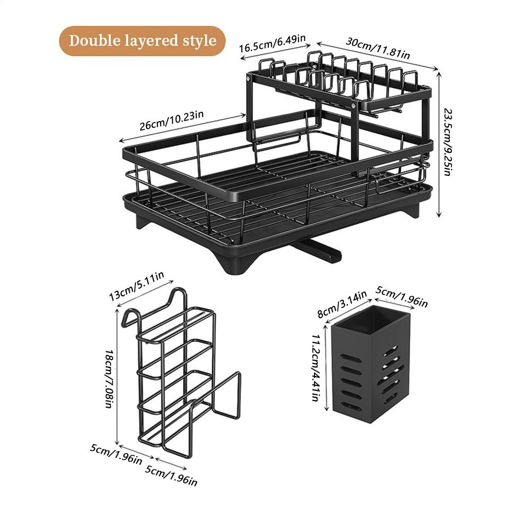 Сушилка для посуды 2-ярусная Сливные полки для посуды для кухонной столешницы Экономия места Органайзеры и системы хранения для столешницы Фургон Квартира чёрный 10390₽