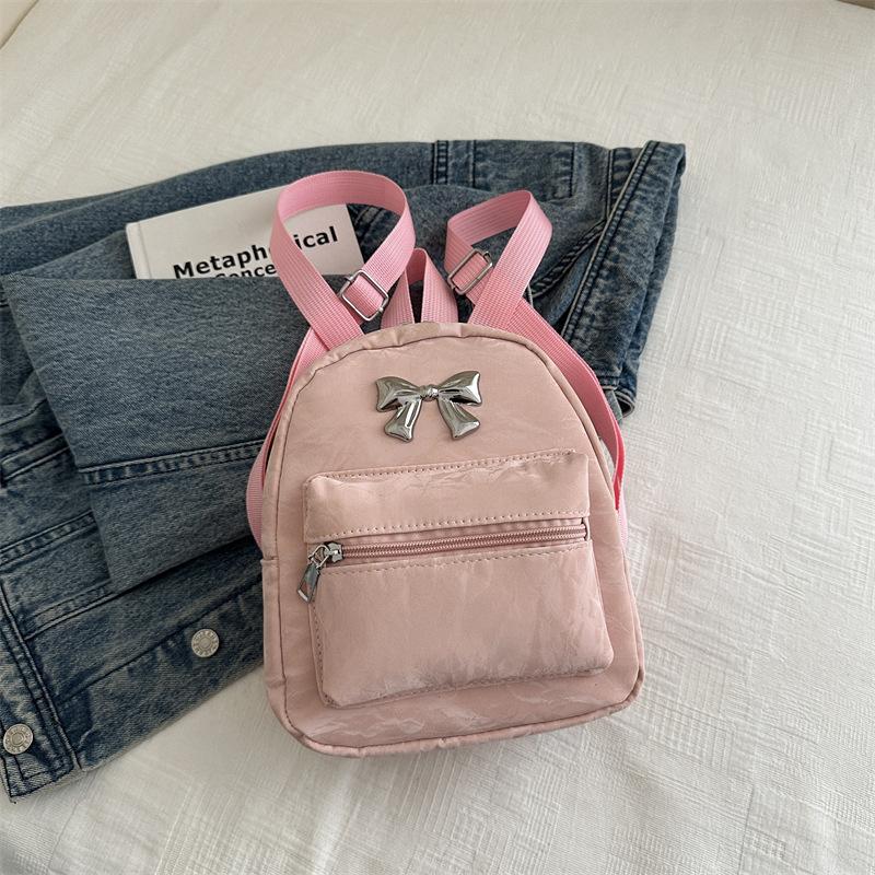 Korean Version Bow Double Shoulder Small Bag Women 2025 New Trendy Fashion Backpack Cute Portable Shoulder Bag Schoolbag