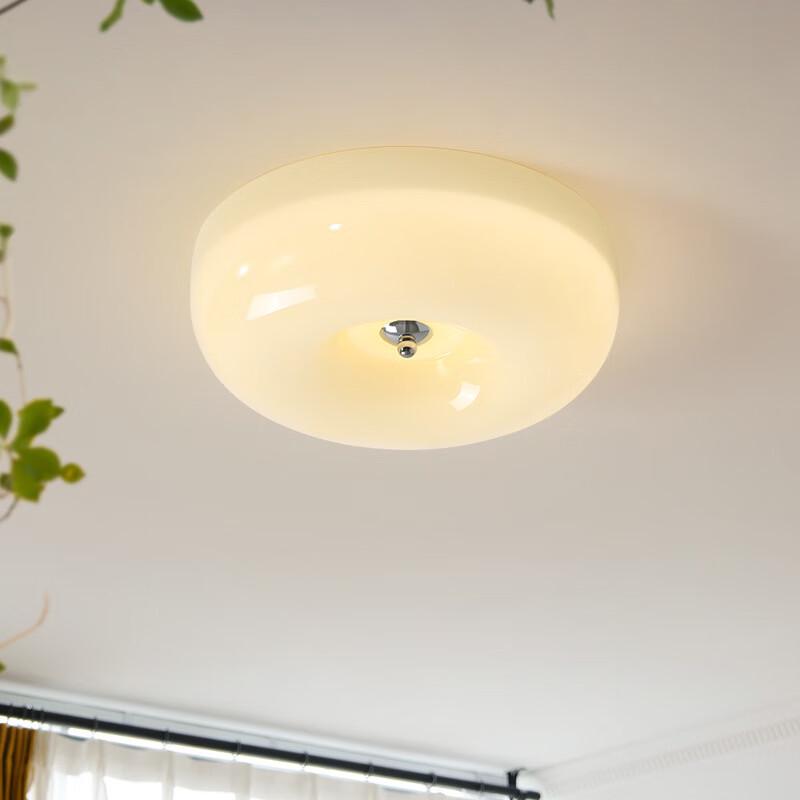 French Retro Cream Style Round Glass Ceiling Lamp