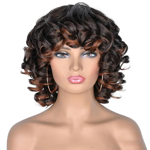 European and American Style Women’s Afro Kinky Curly Wig Multi-Color Small Curls Synthetic Full Wig