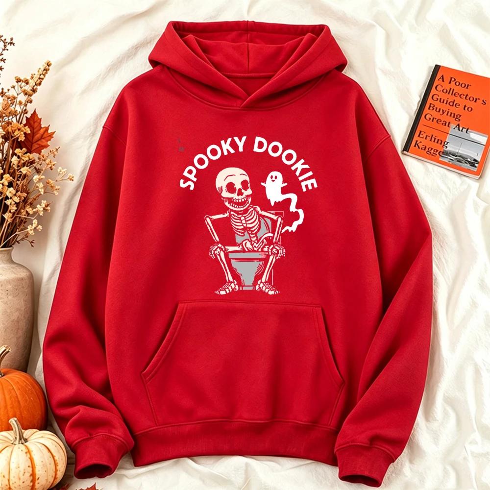 Funny Spooky Skeleton Toilet Graphic Printing Women Hoodie Vintage Halloween Ghost Sweatshirt Loose Casual Women Autumn Pullover