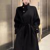 2025 Women's Hepburn Style Black Wool Coat - High-End, Slimming Autumn/Winter Fashion