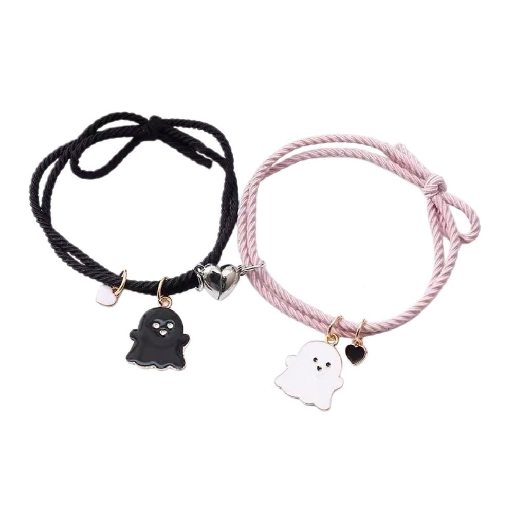 Halloween Cartoon Ghost Magnetic Rope Bracelet Love Heart Magnet DIY Beaded Rope  Gift for Friends