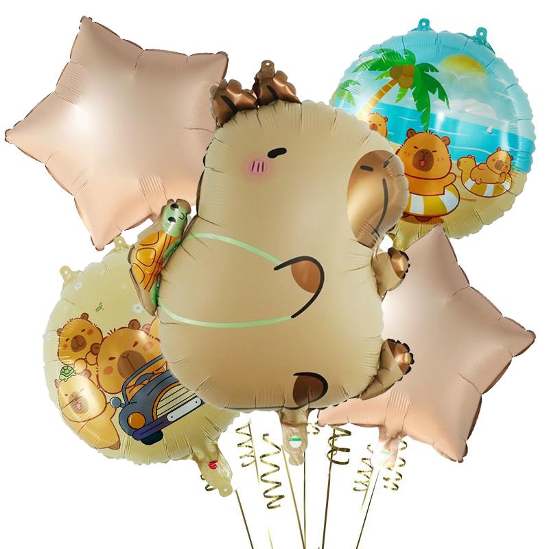 5 stücke Cartoon Capybara Aluminium Film Ballon Set Nette Kapibala Kinder Geburtstag Party Dekore Liefert Baby Dusche Luft Globos